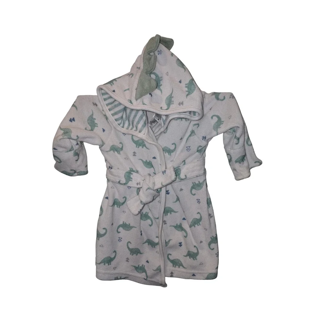 Just One You by Carters Baby Dinosaur‎ Hooded Terry Cloth Robe White Green 0-9M